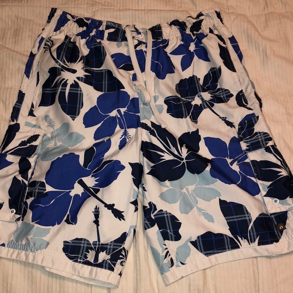 Hawaiian Print Swim Trunks